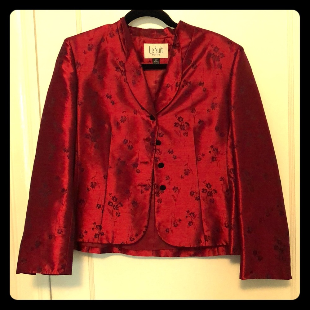 Le Suit Red Petite Jacket and Skirt